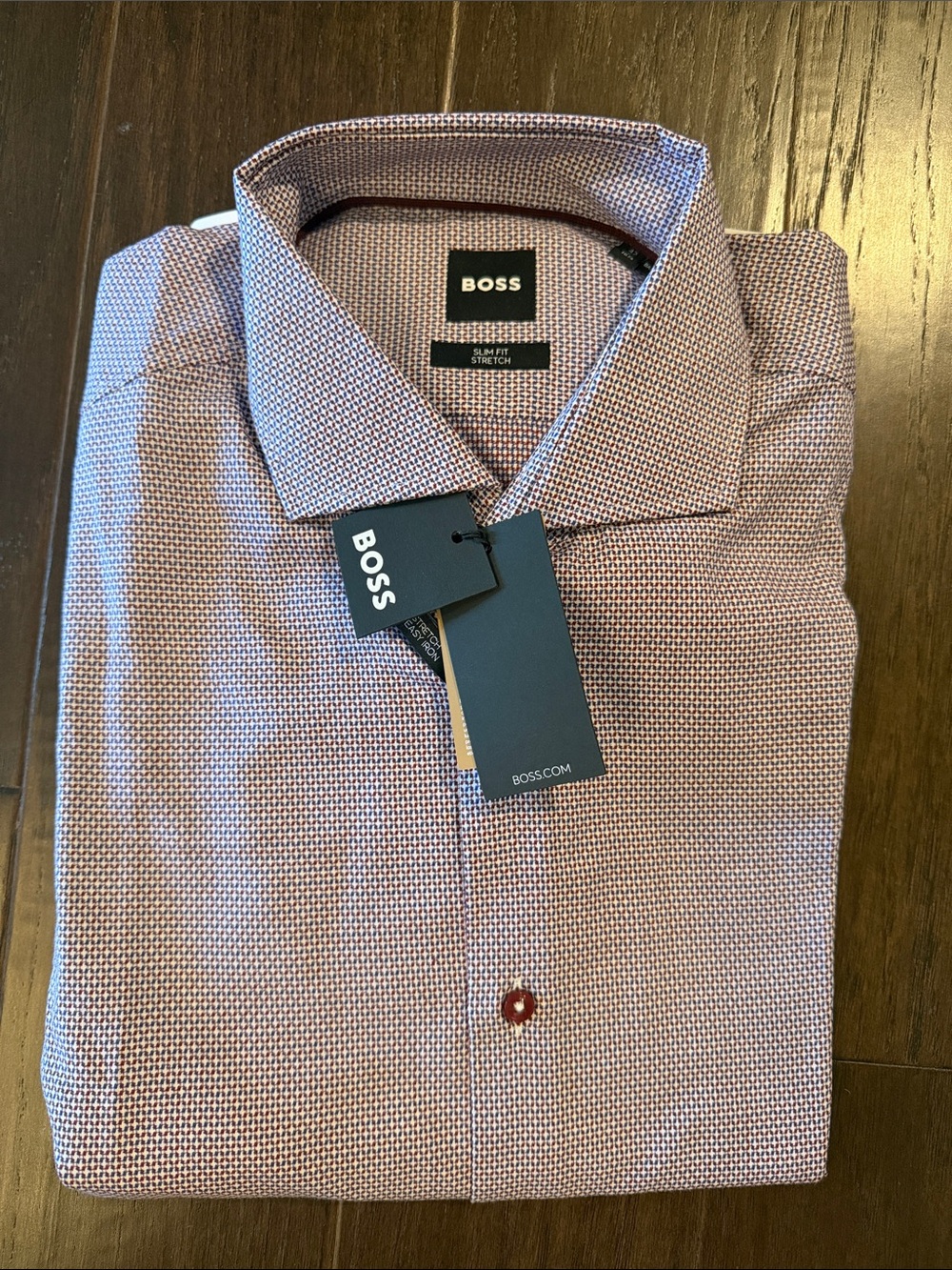 BOSS Men's Red Micro-Pattern Dress Shirt